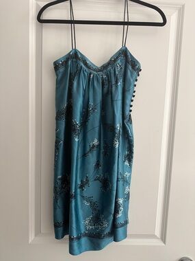 NWOT 100% Silk Teal Floral Slip Dress with Spaghetti Straps.